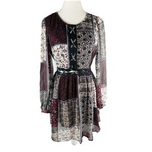 💜 5/$20 HOMAGE Multicolor Patchwork Long Sleeve Dress Size S